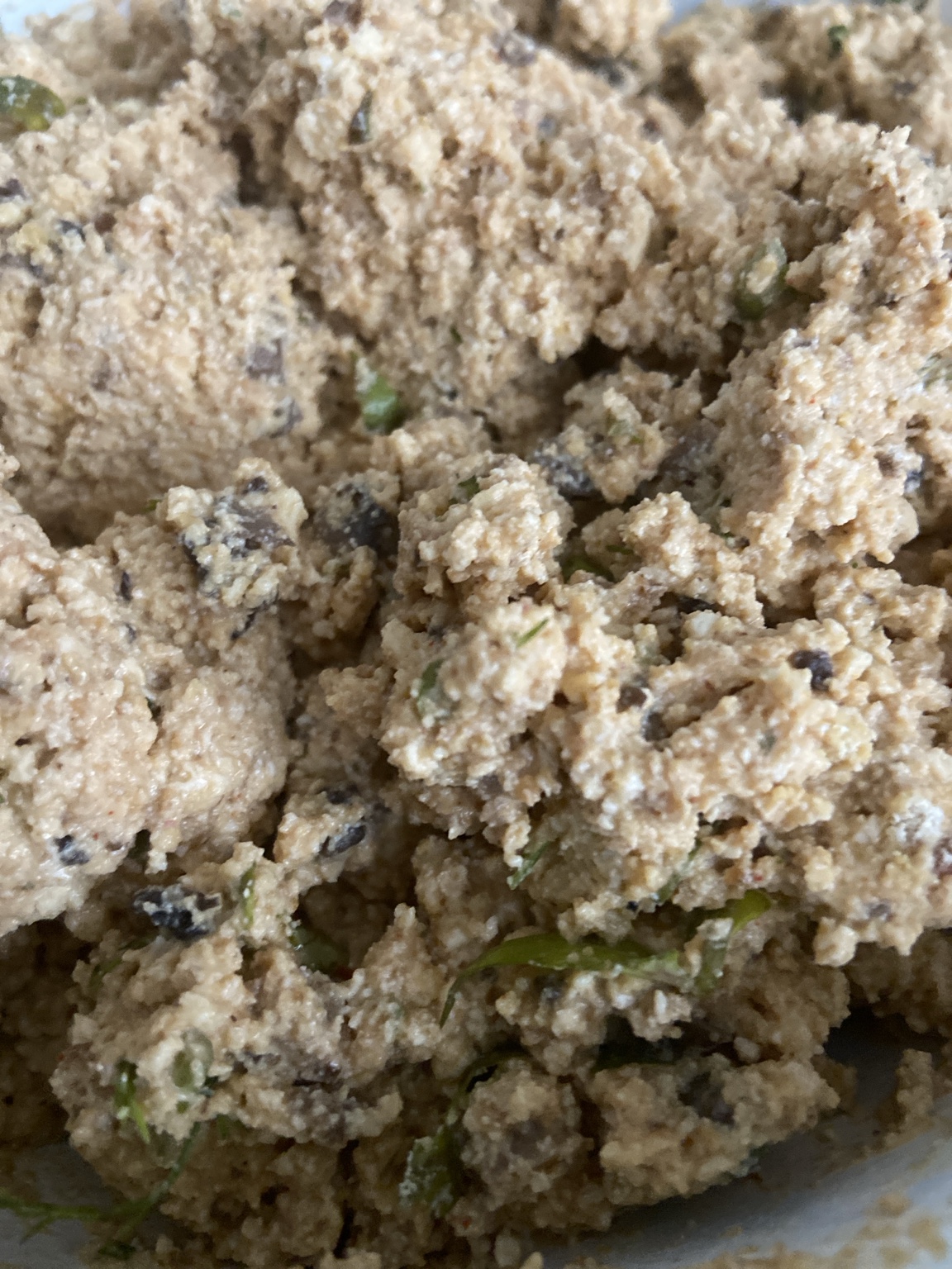 Crumbled ShapeShifter mixture with chopped greens