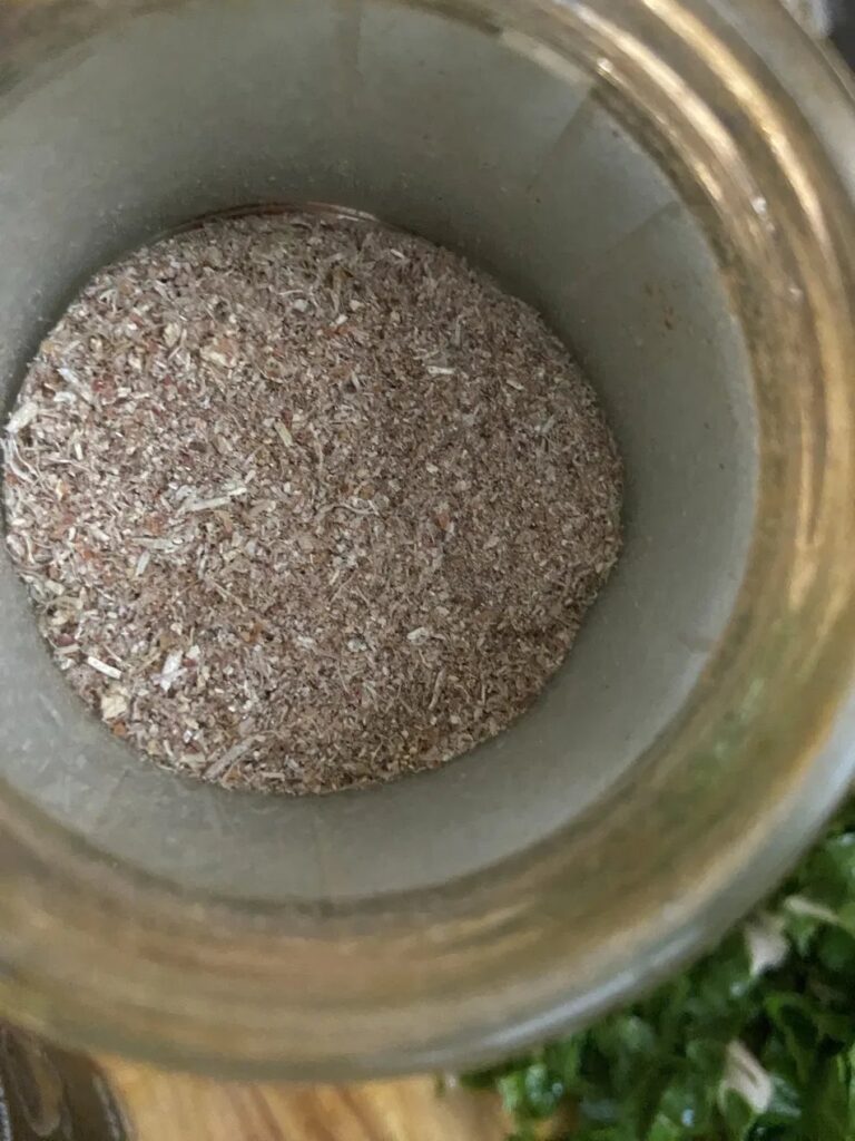 A jar of homemade onion and garlic peel powder